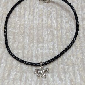 Black Braided Cord Necklace with Silver Horse Charm